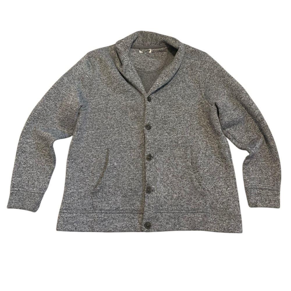 Cozy George XL Men's Grey Speckled Button-Front Shawl Cardigan